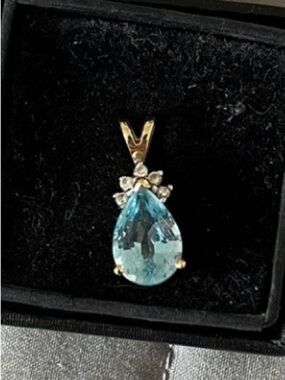 Elegant Blue Topaz Teardrop Pendant 14k